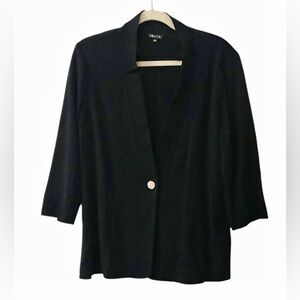Misook Black Cardigan Sweater Knit Blazer Size Large Gold Tone Single Button